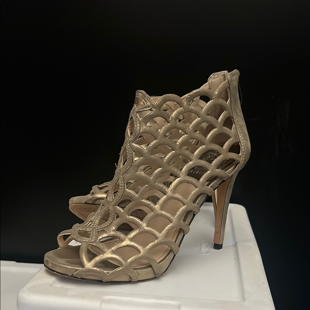 Vince Camuto Gold Cage Heels